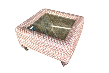 Square upholstered granite top coffee table ottoman