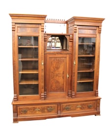 Beautiful antique Victorian Bookcase, walnut with burl walnut accents