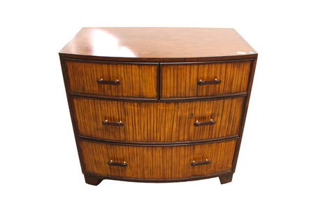 Ethan Allen decorator chest in the walnut finish with bamboo front drawers: Ethan Allen decorator chest in the walnut finish with bamboo front drawers, structurally sound and in good condition, some wear on handles, 36"w x 23"d x 32 1/2"h