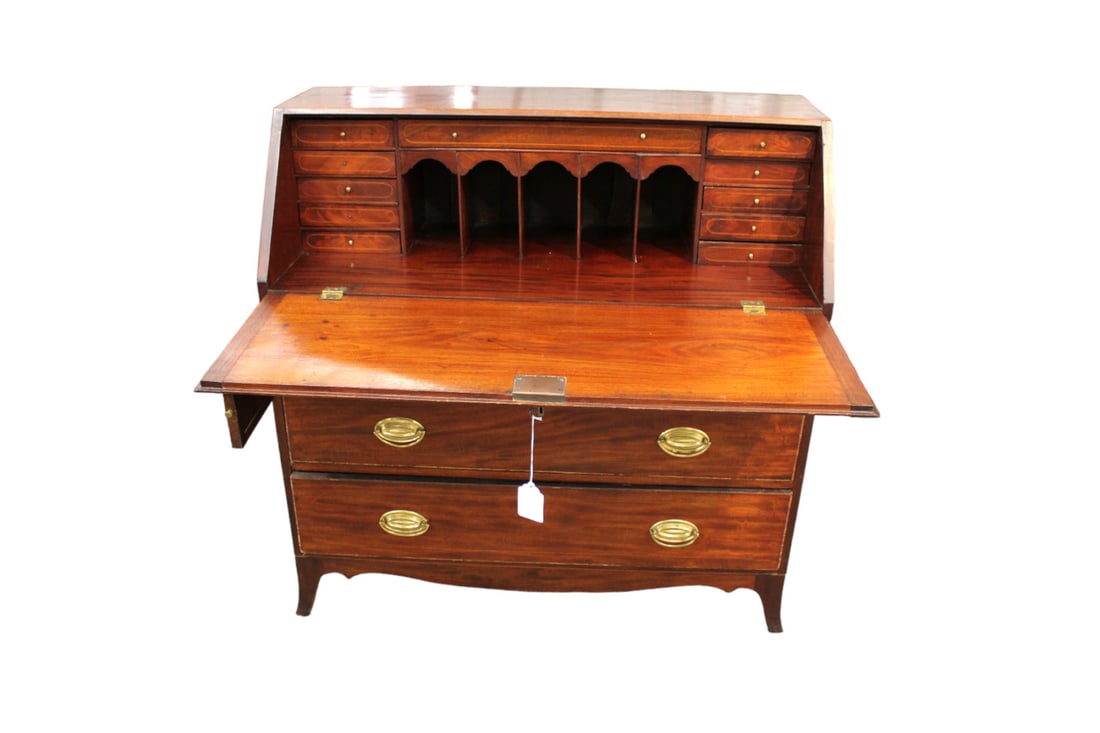 Antique solid mahogany slant front desk with pencil inlay (1 of 5)