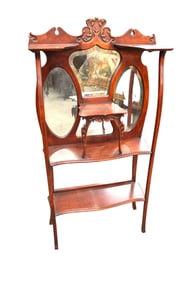 Antique mahogany petite etagere with beveled mirrors