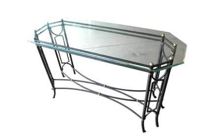 Contemporary glass top metal base console table