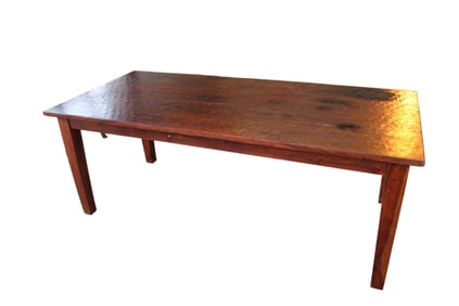 Country rustic farm table, solid wood hand planed top, Brazilian mahogany