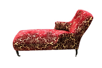 Beautiful double arm chaise lounge in the sculptured velour upholstery
