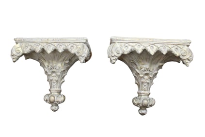 Pair ornate wall shelves in the manner of Maitland Smith