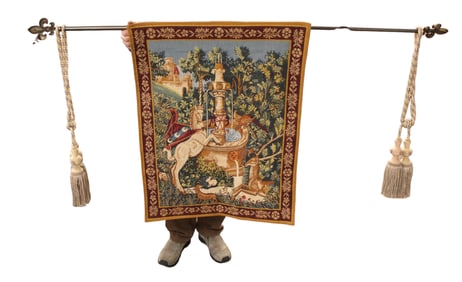 French signed needlepoint wall tapestry of unicorn  29"w x 36"h