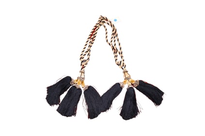 Pair of decorative silk tassels in gold and black, 25" long