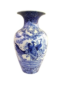 Beautiful Chinese blue and white vase. Approx. 15" diameter x 23"h