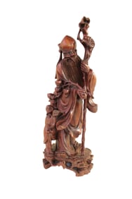 Hand carved wooden Chinese monk figure. 7" diameter x 18"h