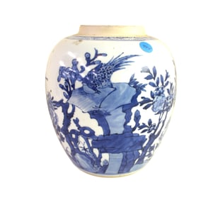 Chinese blue and white vase, 8" diameter x 9"h