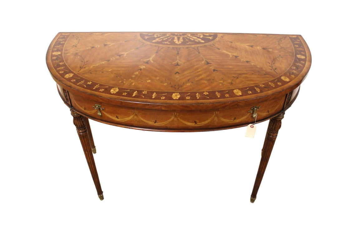 Quality beautiful demilune console table, inlaid mahogany (1 of 8)