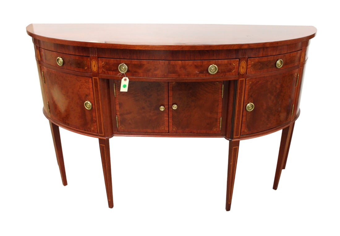 Nice demilune tapered leg buffet, mahogany, banded and inlaid (1 of 6)