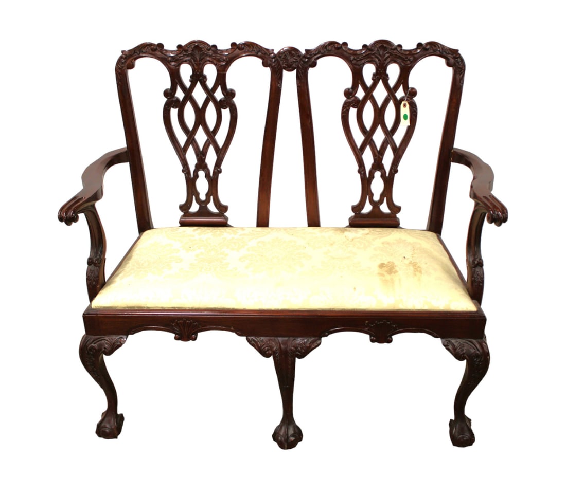 Chippendale carved double armed bench, solid mahogany (1 of 5)