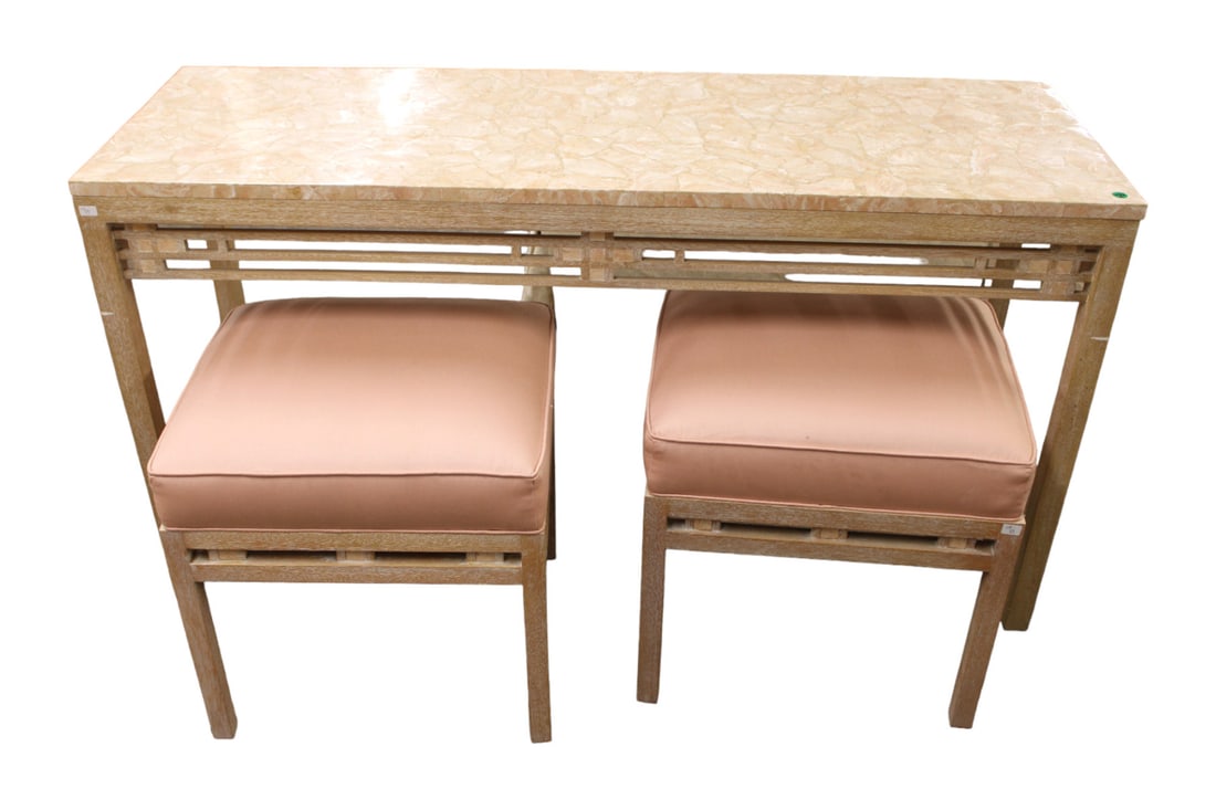 Modern 3pc. console table and upholstered stools (1 of 6)
