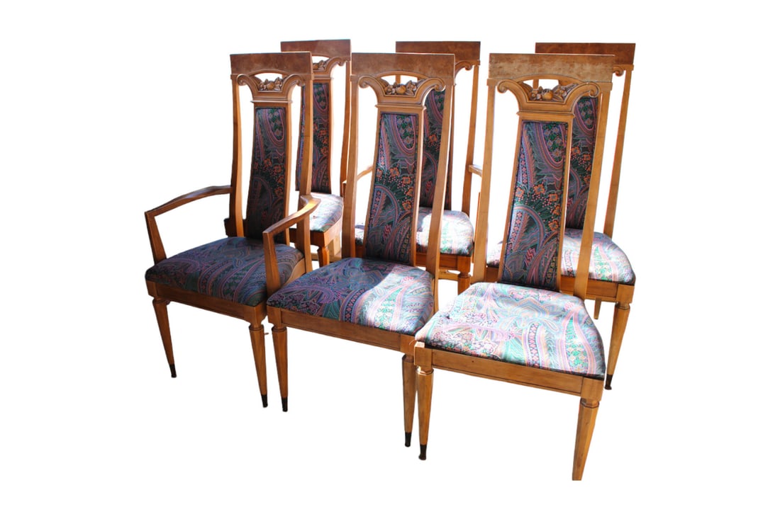 Set 6 Vintage mid century carved top walnut dining chairs (1 of 4)