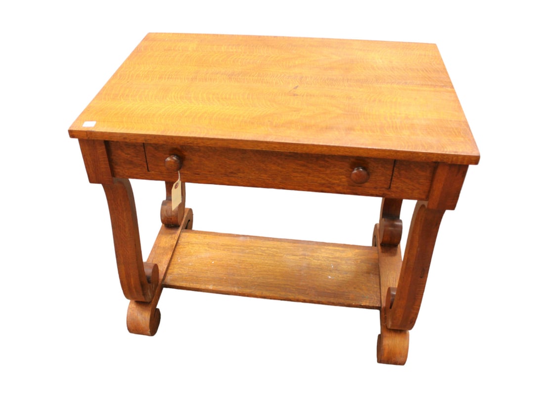 Antique oak empire writing desk with ink well (1 of 7)