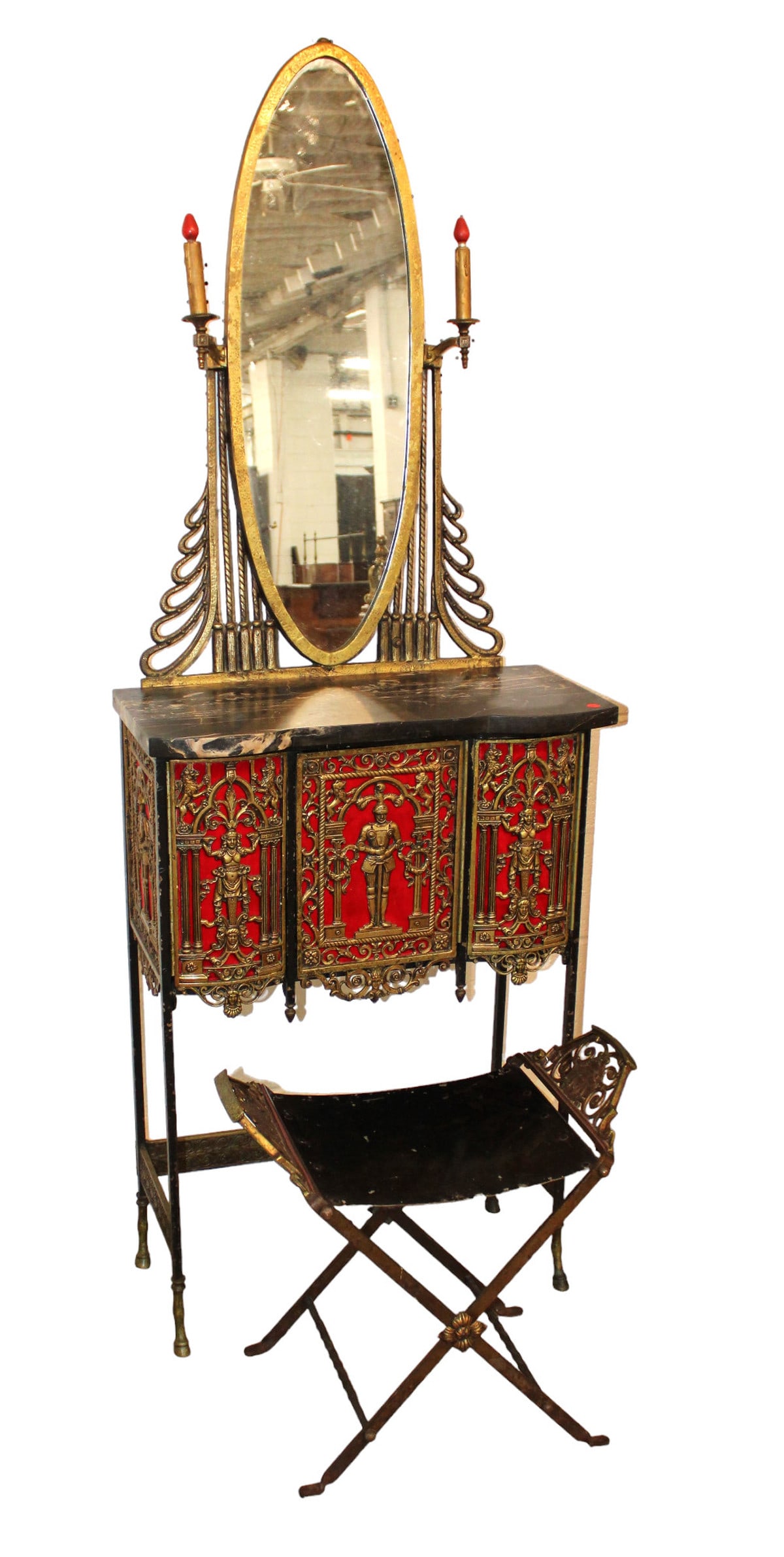 Antique ornate bronze & marble telephone stand/vanity attrib. Oscar Bach (1 of 15)