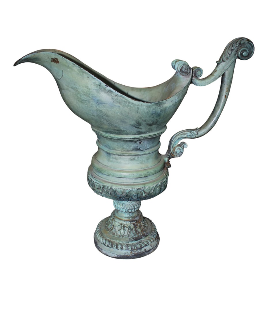 Fancy bronze garden ewer: Fancy bronze garden ewer structurally sound does have patina, may need cleaned. 25"l x 10"w x 25"h