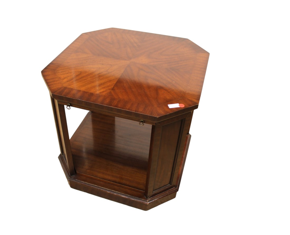 Kindel burl walnut and mahogany banded side table (1 of 4)