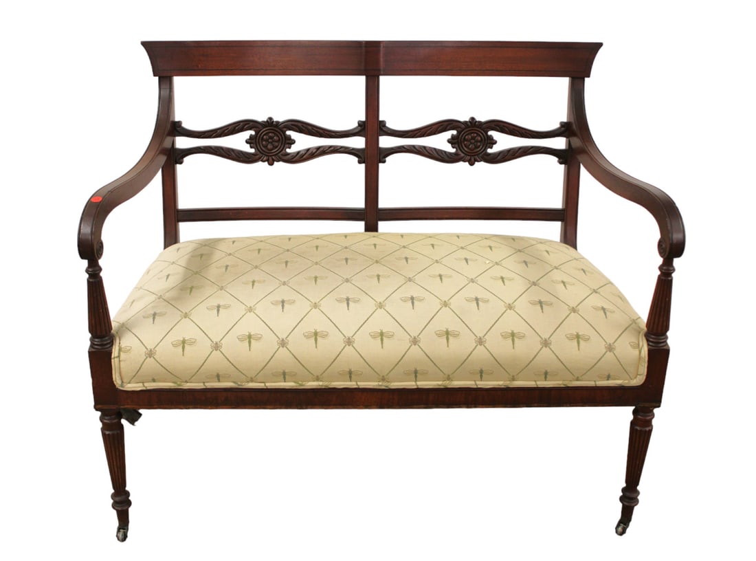 Sheraton style upholstered bench in  solid mahogany (1 of 6)