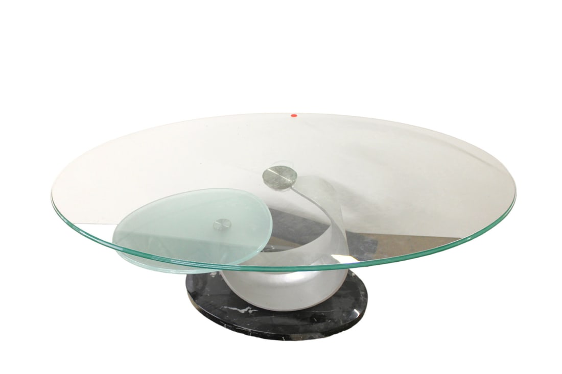 Ultra modern glass, marble, bent steel coffee table (1 of 4)
