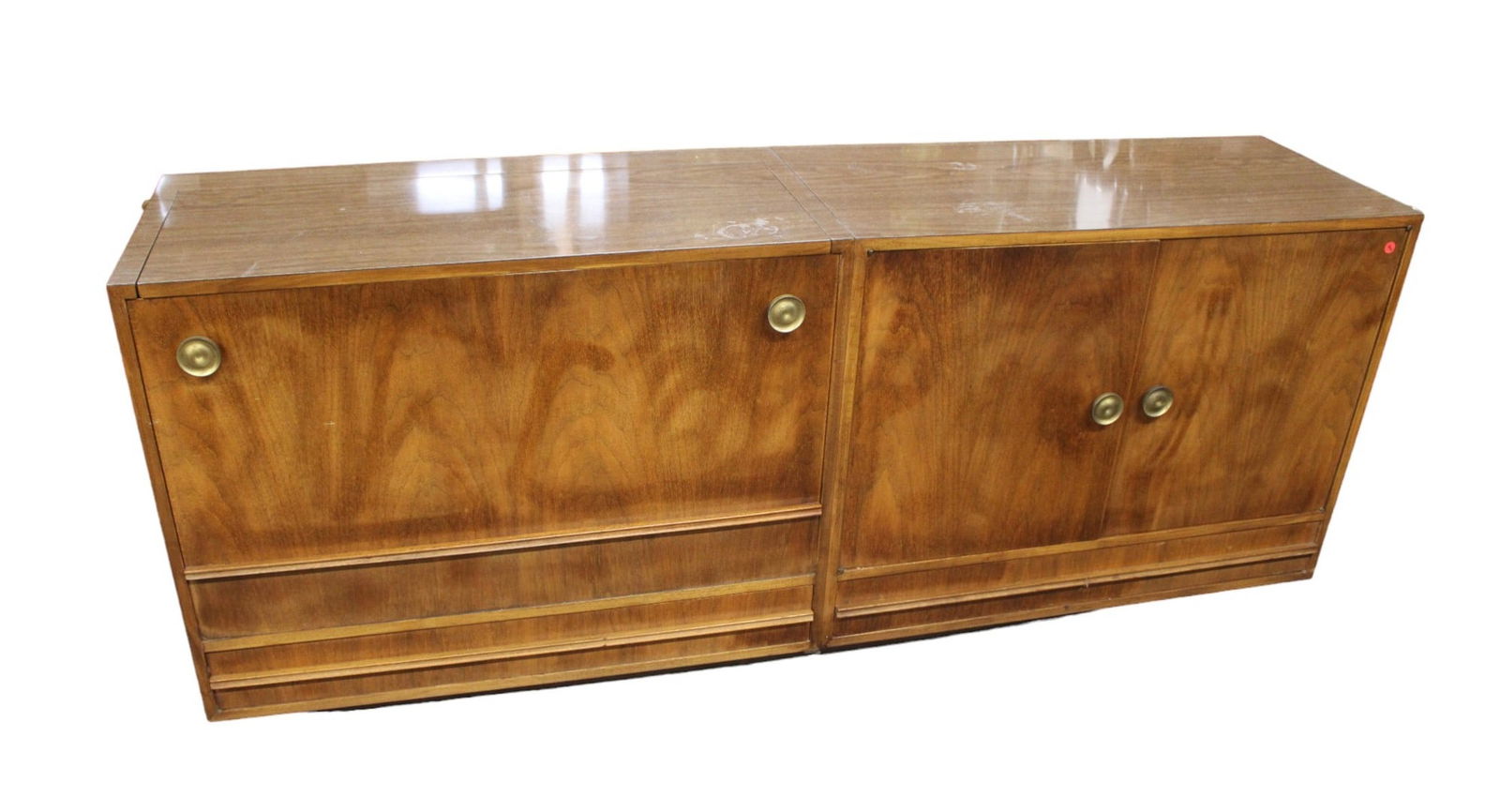 Mid century burl walnut lift top drop front bar credenza (1 of 5)
