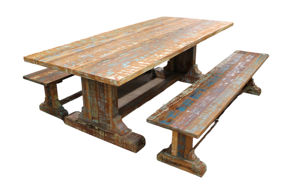 Large rustic farm house dining table with match benches (1 of 9)