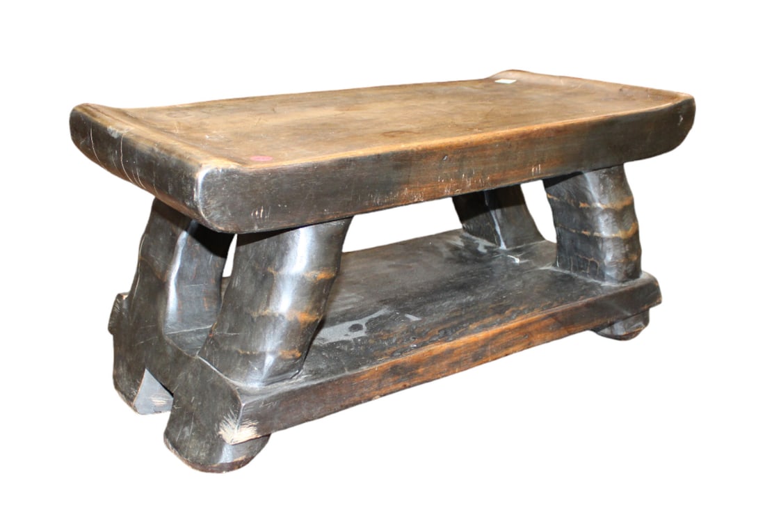 Handmade heavy ironwood stool bench: Handmade heavy ironwood stool or bench. Structurally sound and in good condition. Does show age. 26"w x 12"d x 13"h