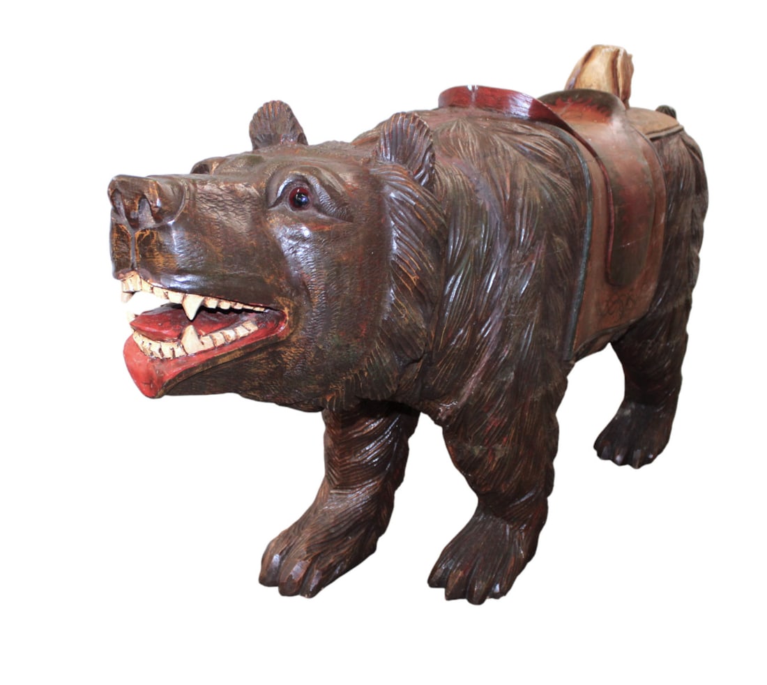 Carousel style solid wood decorated bear 51x14x29 (1 of 11)