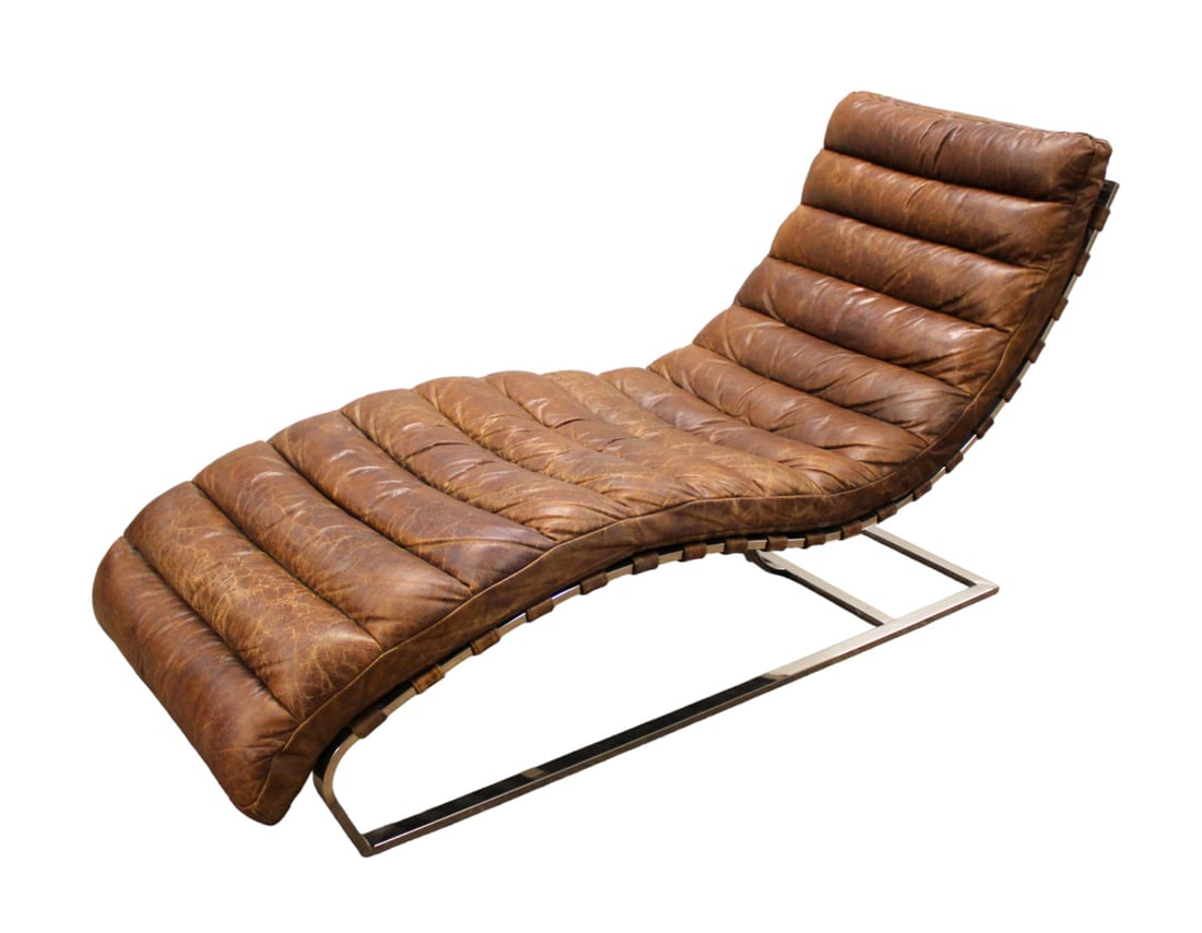 Restoration Hardware leather chaise lounge, cigar color (1 of 7)