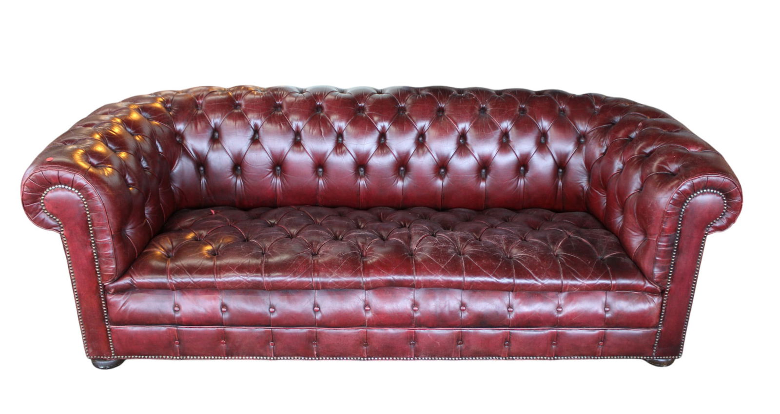 Chesterfield style button tuft even arm leather sofa (1 of 8)