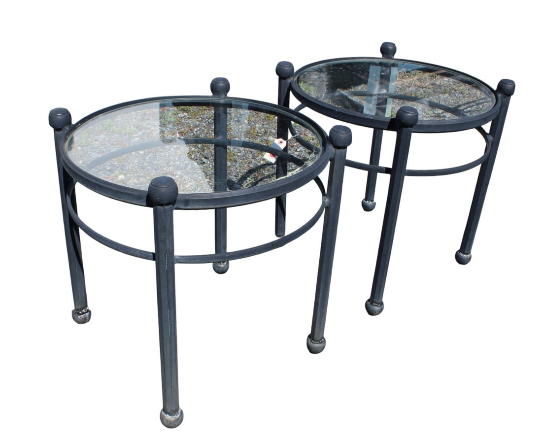 Pair quality cast aluminum glass top patio tables (1 of 4)