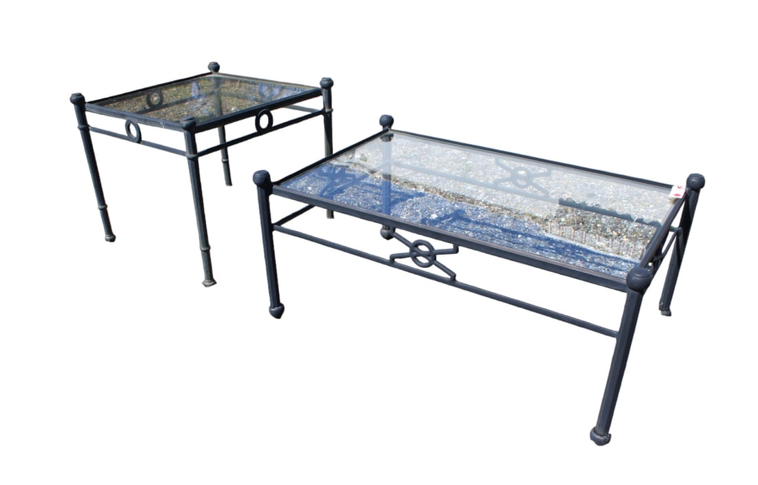 2 quality cast aluminum glass top patio tables (1 of 3)