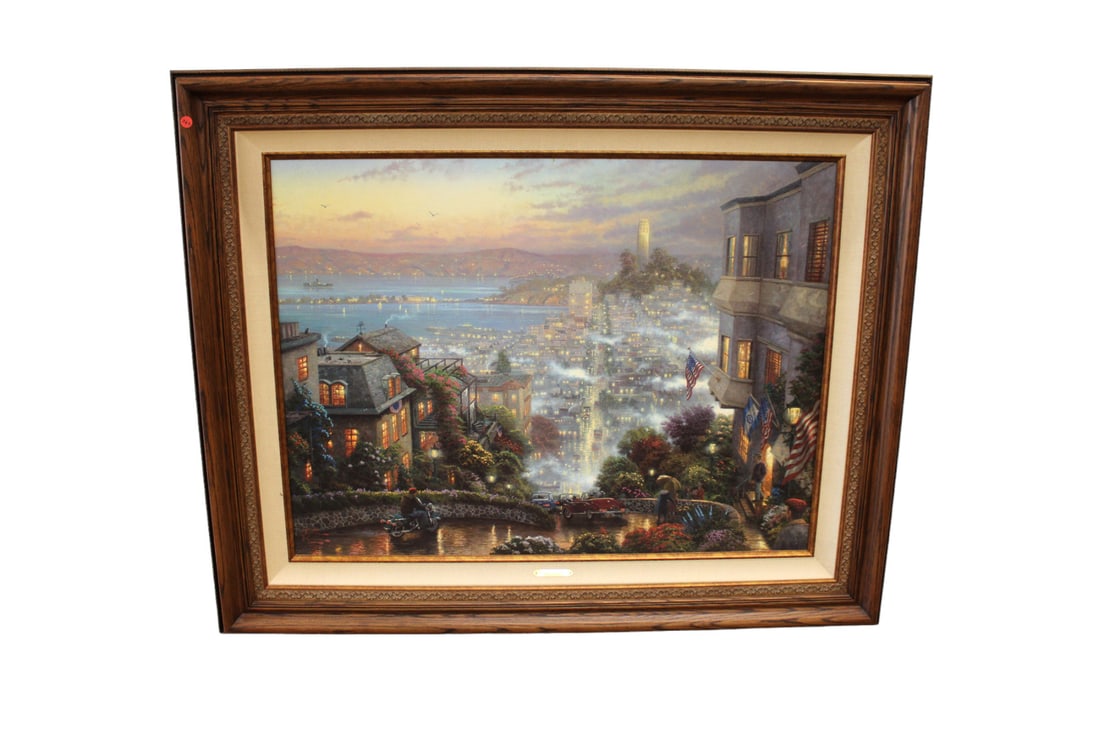 Thomas Kinkade oil on canvas signed on back San Francisco Lombard St giclee (1 of 12)