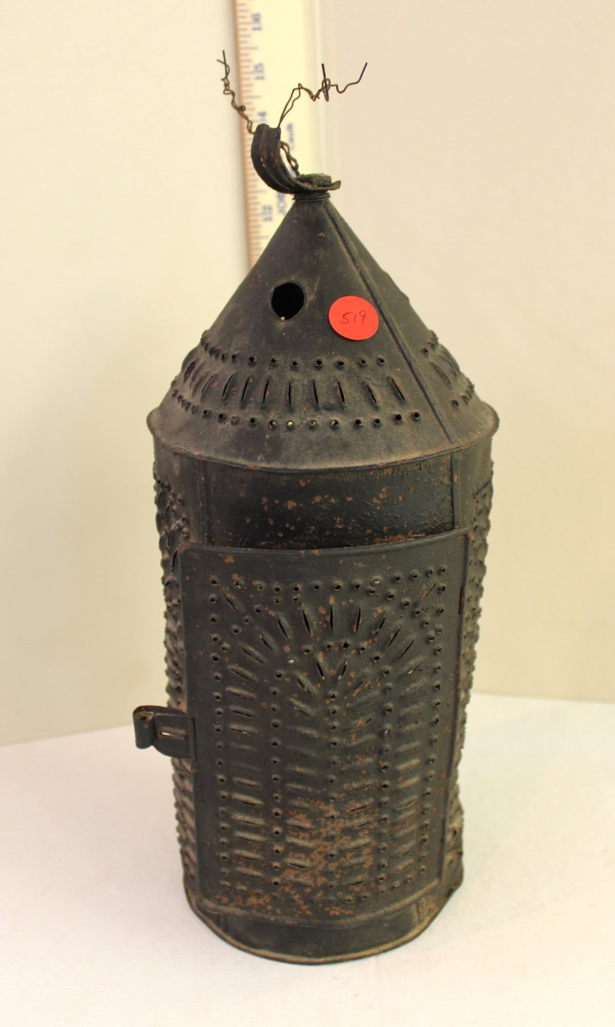 Antique pierce tin lantern 14"h (1 of 3)