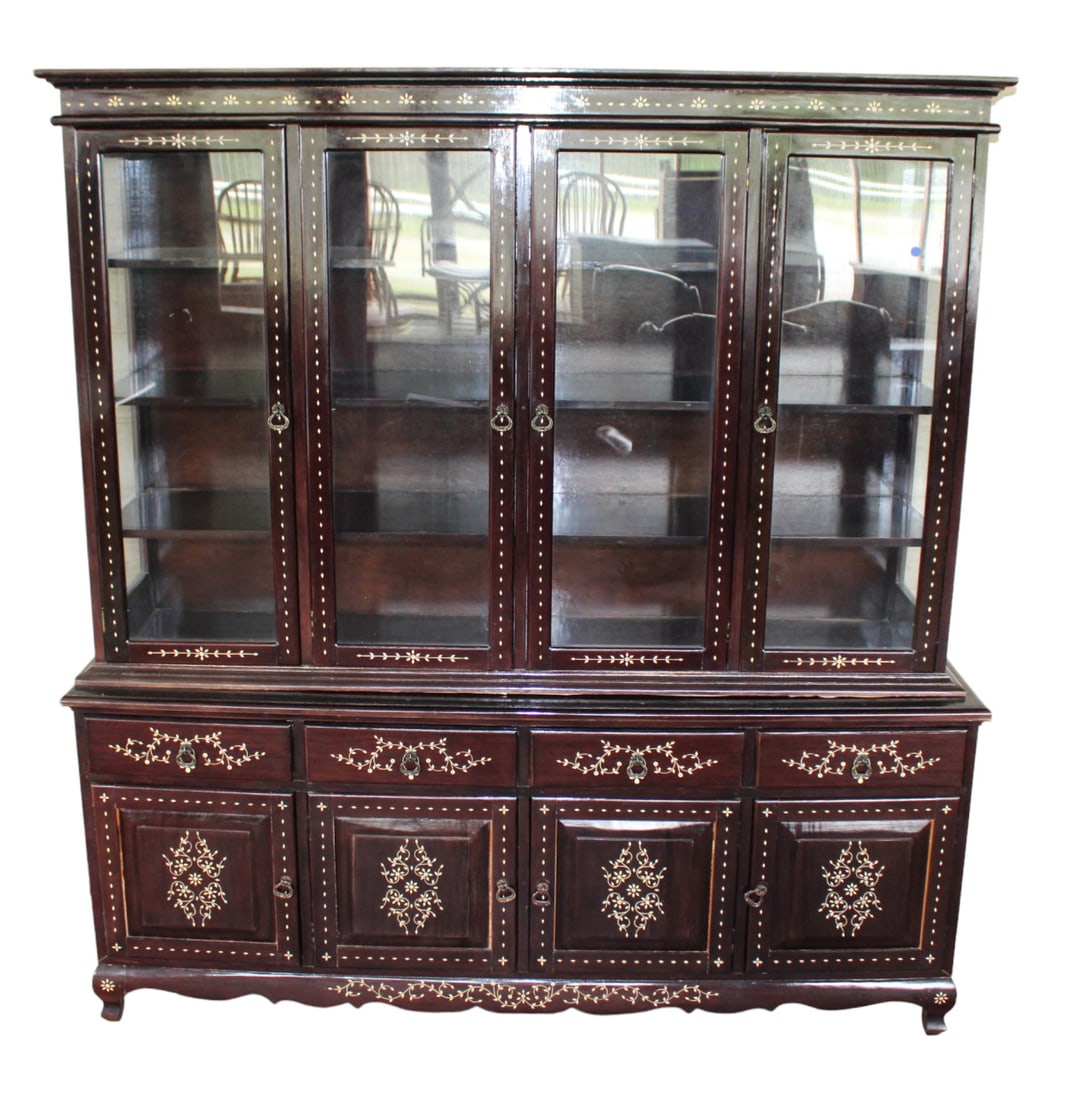 Mahogany & inlaid Asain 2pc China Cabinet (1 of 11)