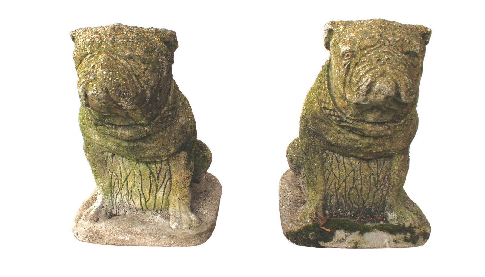 Pair of antique garden concrete bull dogs (1 of 10)