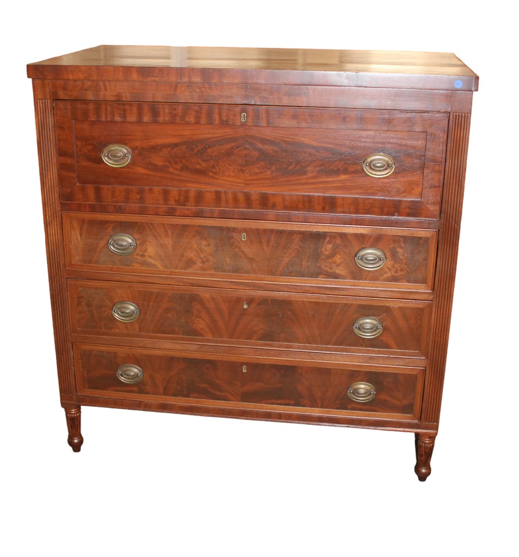 Antique burl walnut butlers chest with desk: Antique burl walnut butlers chest with desk. Nice interior. Good finish. Structurally sound and in good condition for age. 45"w x 24"d x 47"h