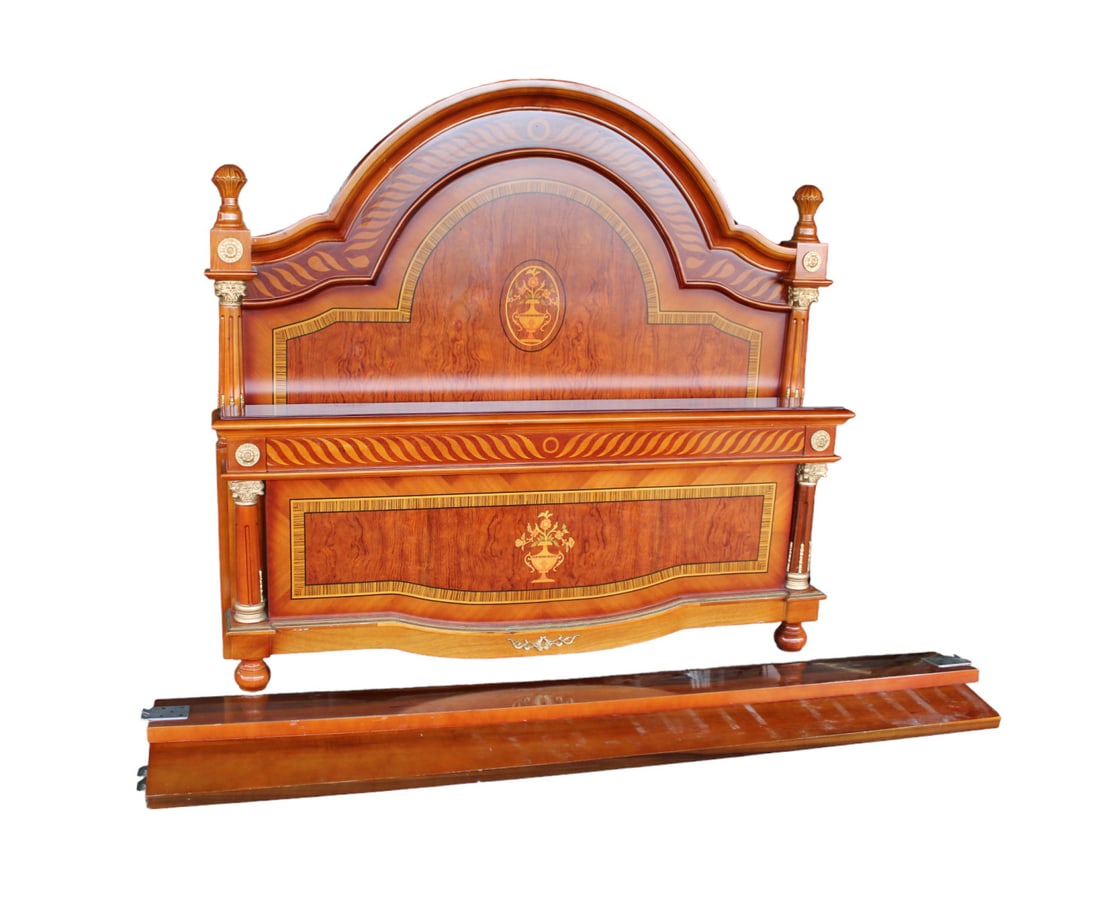 French stenciled queen size bed with bronze with rails (1 of 8)