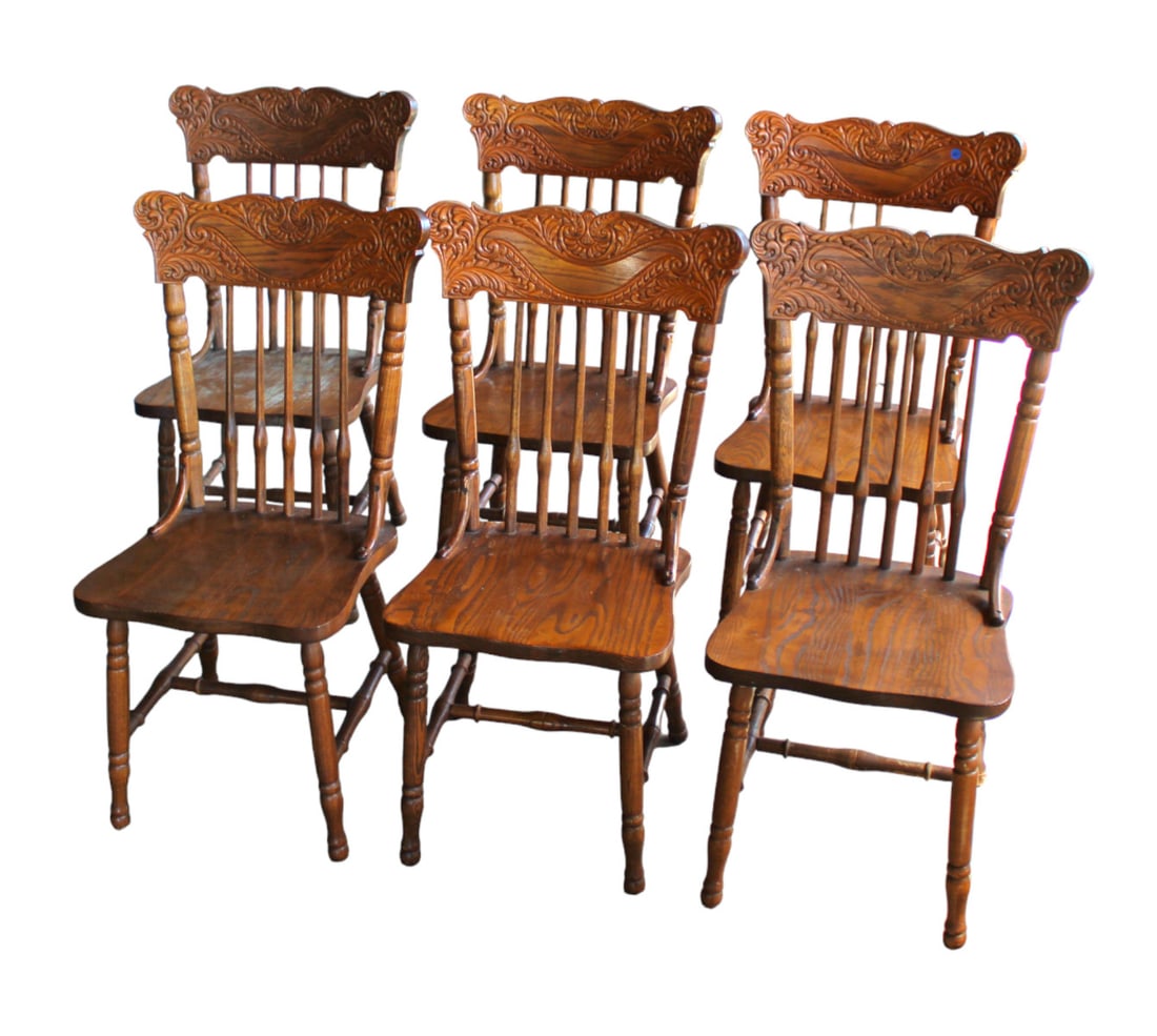 Set of 6 oak press back chairs (1 of 5)