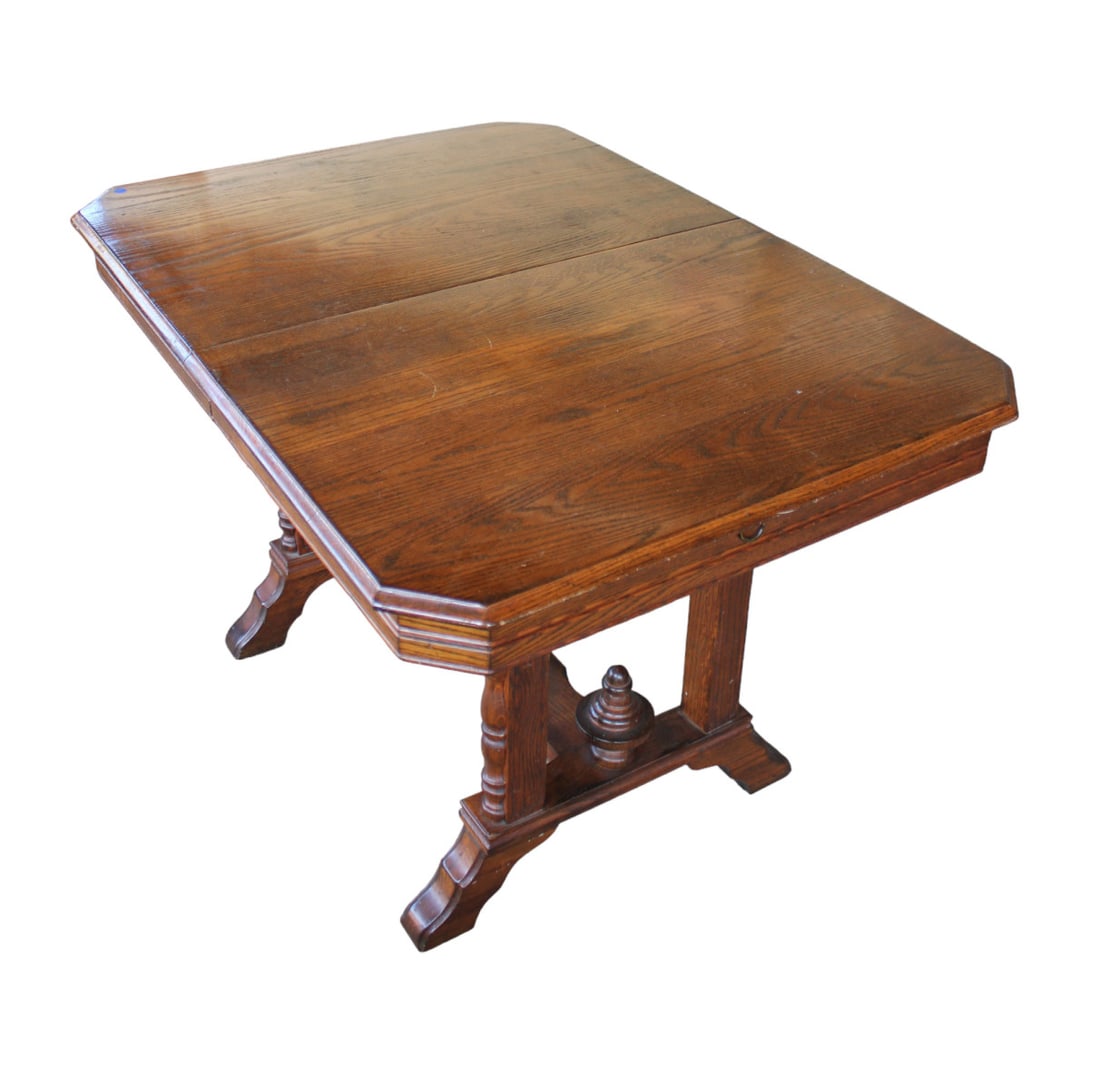 Antique oak breakfast table with self storing leaf (1 of 5)