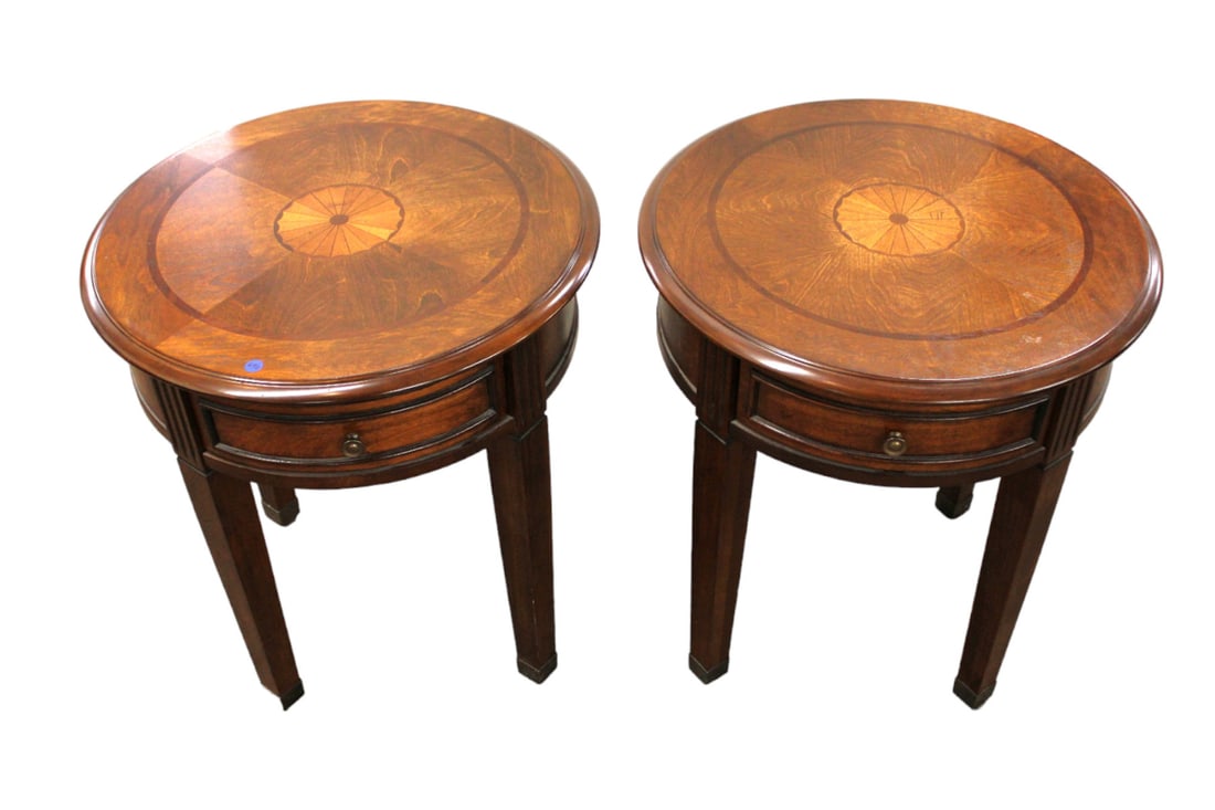 Pair Inlaid mahogany side tables with drawer (1 of 5)