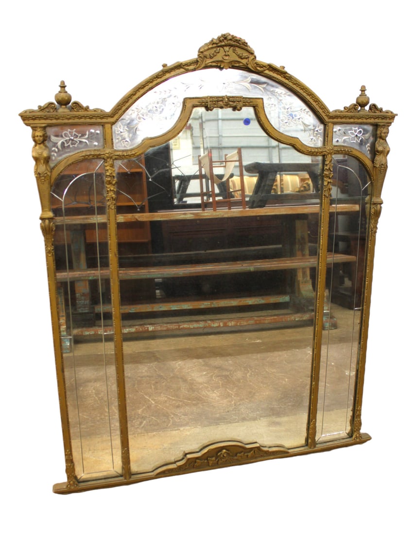 Antique ornate etched mirror with gesso (1 of 5)