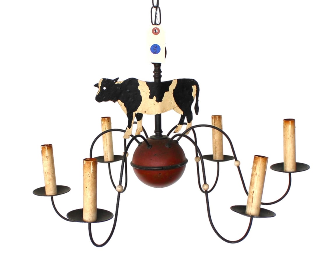 Metal cow decorated 6 burner hanging light fixture (1 of 3)