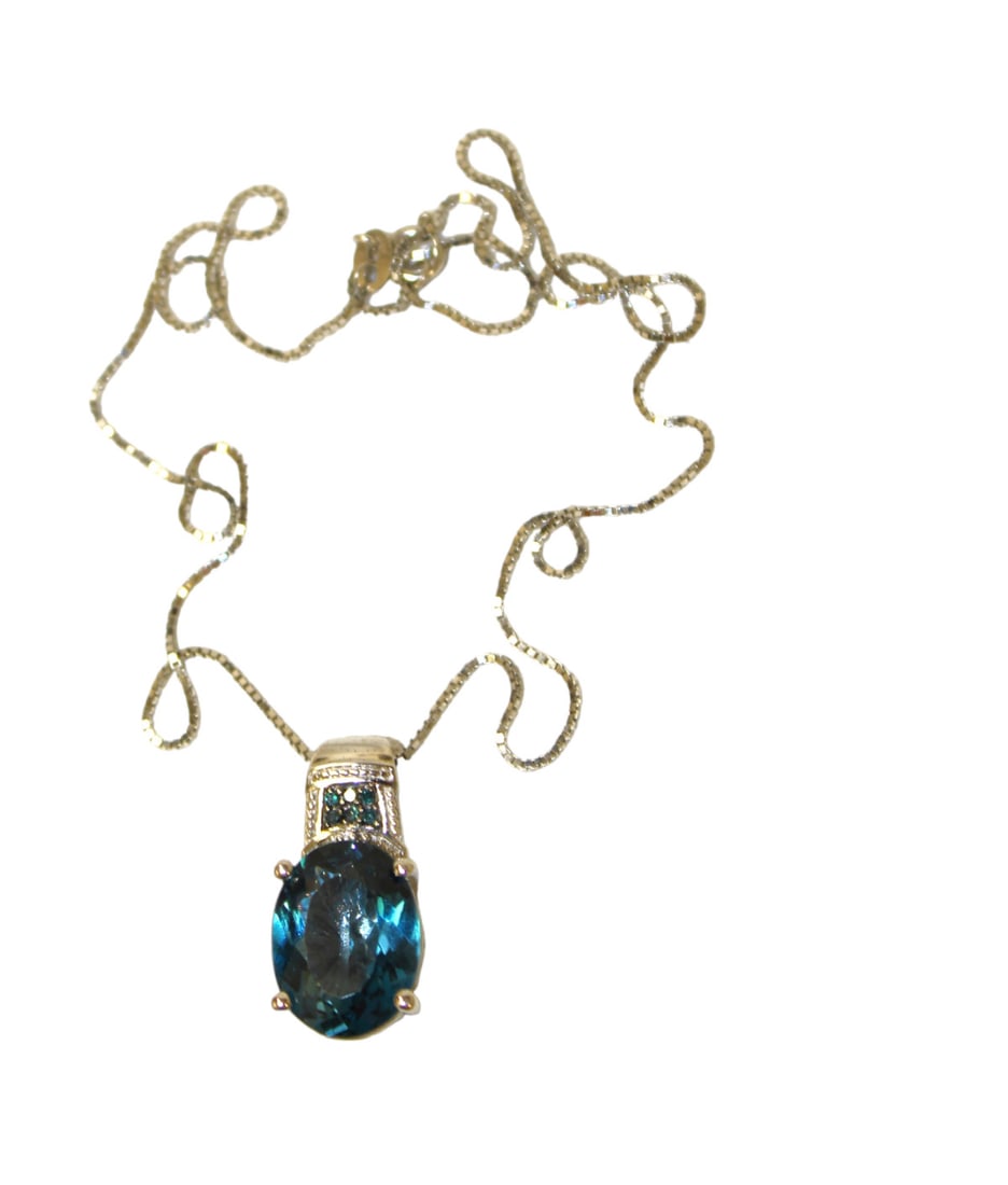 Oval London blue 16x12mm topaz pendant on chain (1 of 4)
