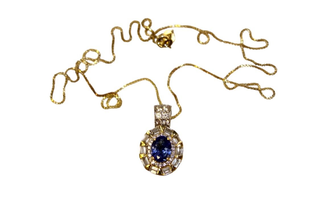 Natural Tanzanite and Zircon necklace (gold over sterling): Natural Tanzanite and Zircon necklace 18k gold over sterling silver 18" (pendant approx. 1")