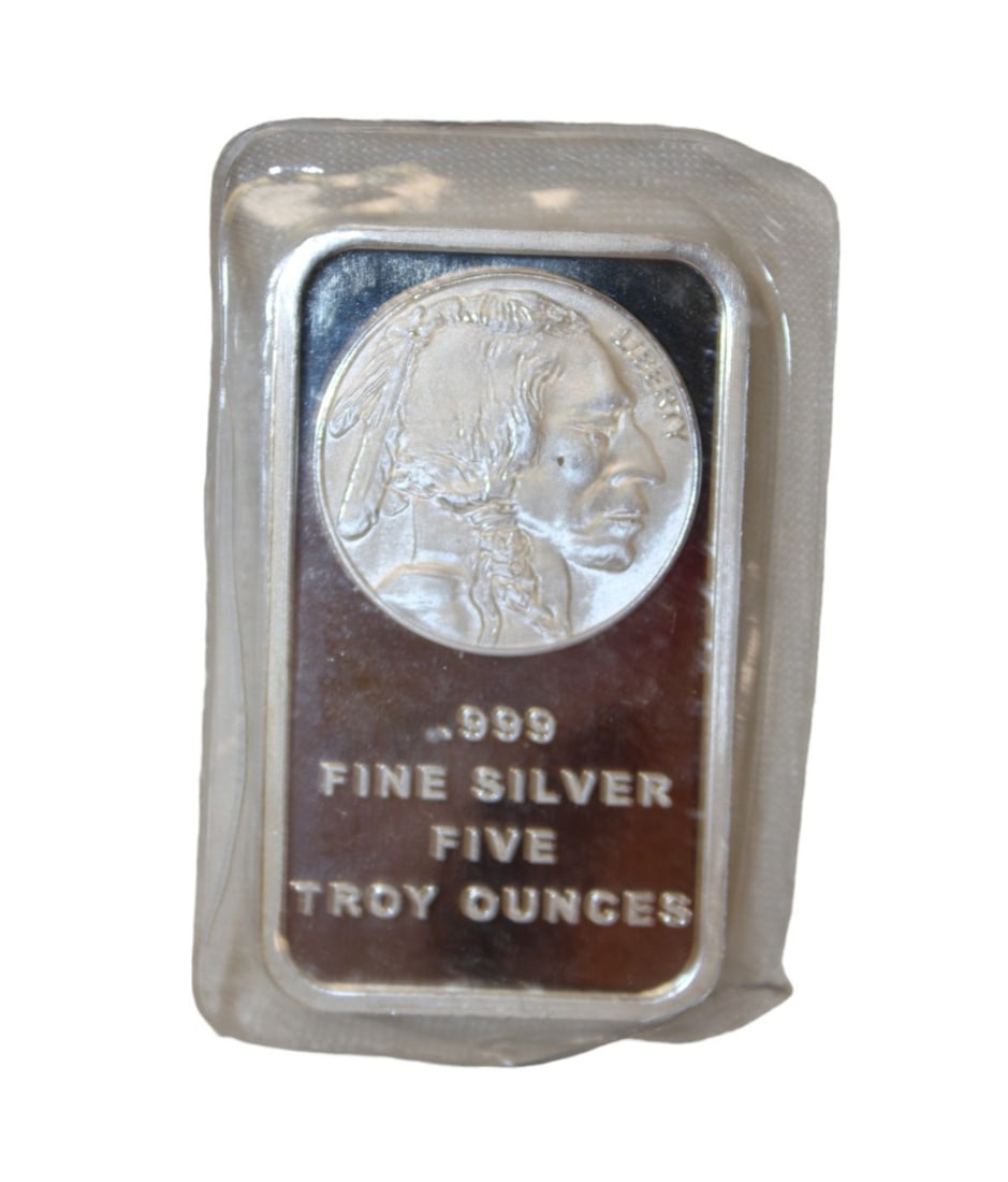 5 troy ounce silver bar with Indian head and buffalo .999 fine silver (1 of 3)
