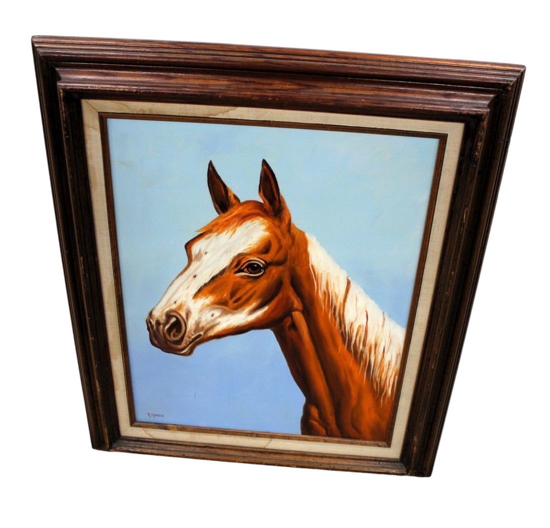 Vintage sg. R. Martin horse head oil on canvas in frame (1 of 3)