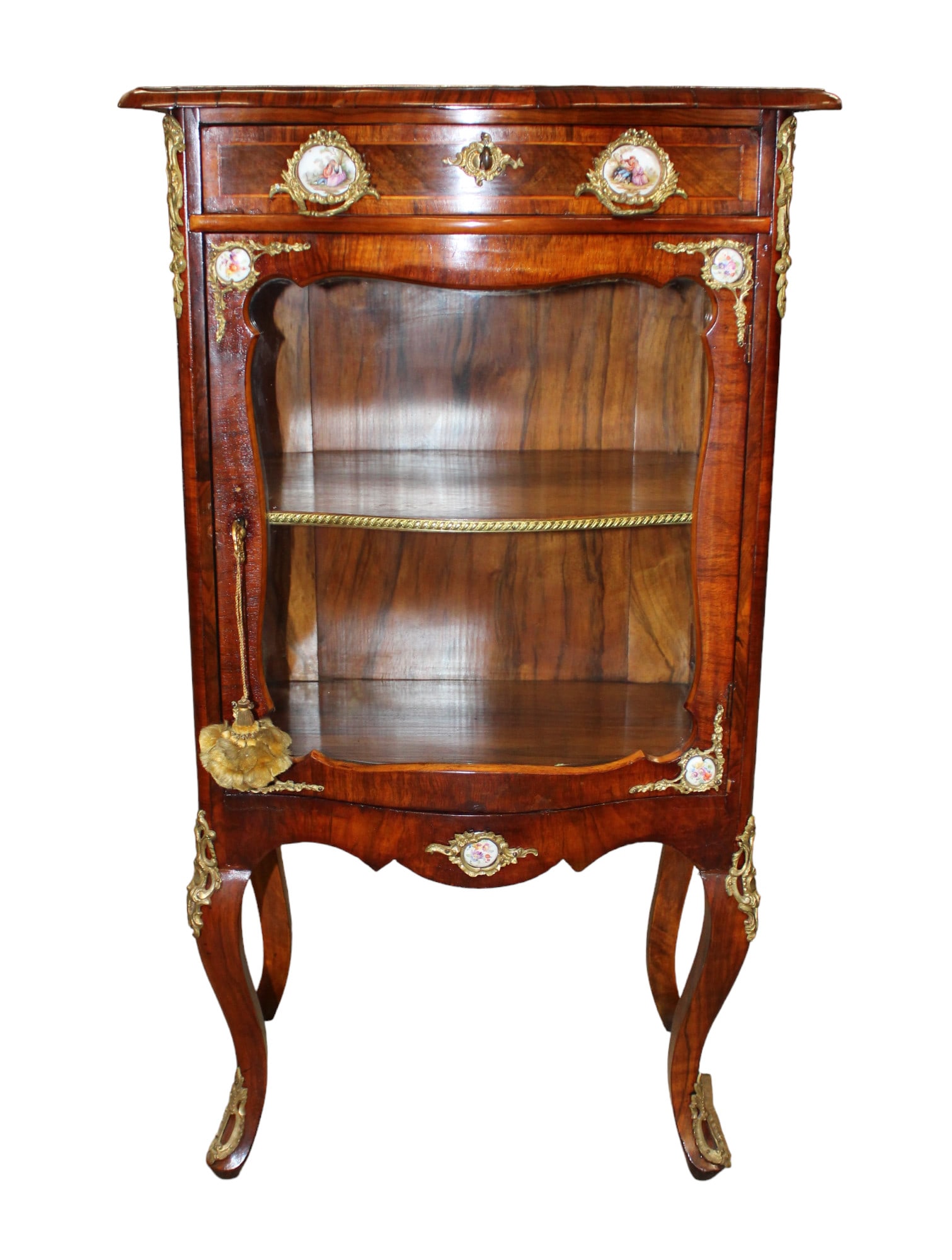 Antique French curved glass petite display cabinet (1 of 7)