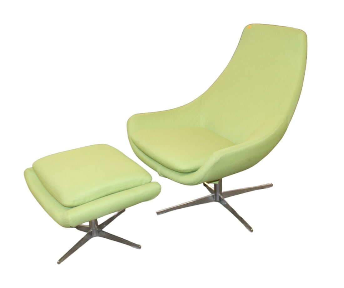 MCM style swivel lounge chair & ottoman, lime green, aluminum bases (1 of 7)